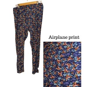 LuLaRoe Blue Airplane Pattern Leggings